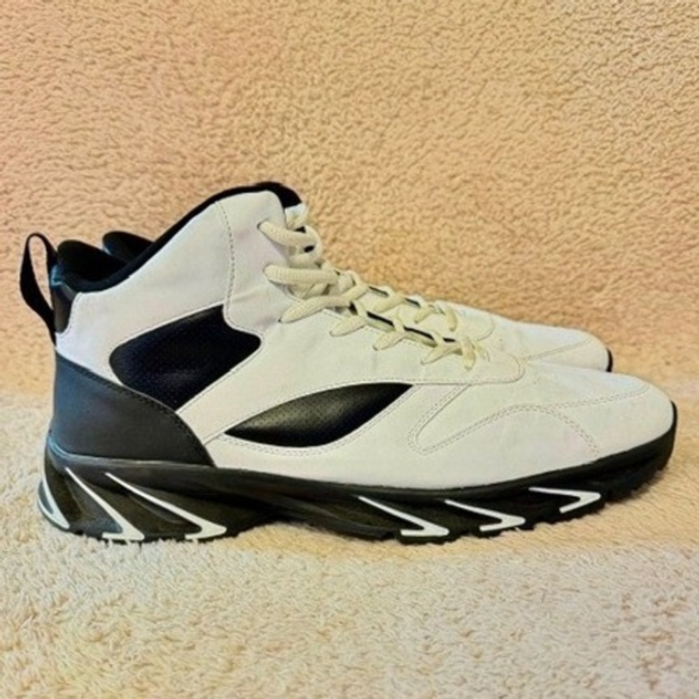 Joomra Mens High Top Sneakers White Black Sculpted Sole Athletic Shoes Size 14